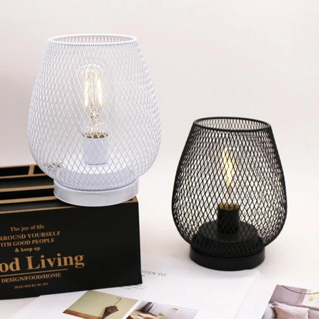 Birdcage Shape Table Lamp Iron Mesh Industrial Decorative Light Bedroom Office Desk Lights
