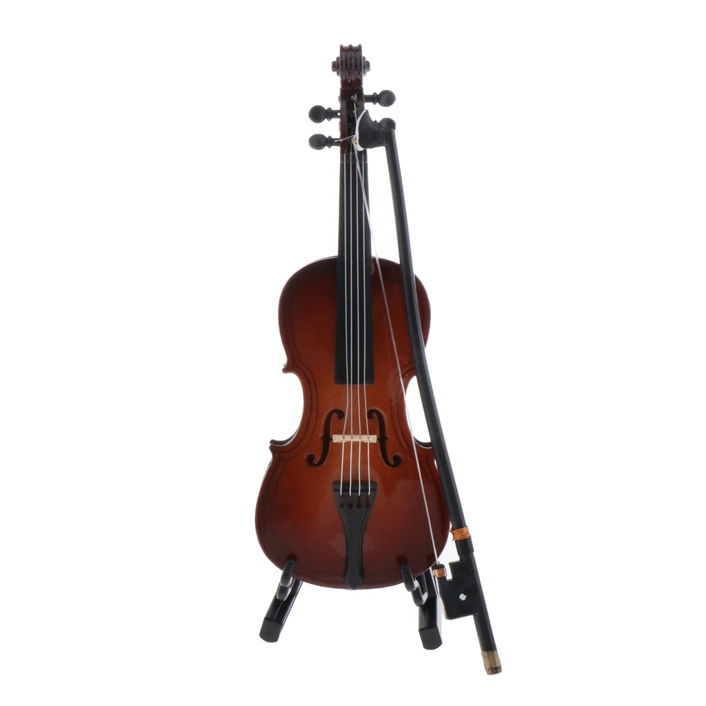 Miniature Cello Musical Instrument W/ Stand for 1:12 Dolls House Decor