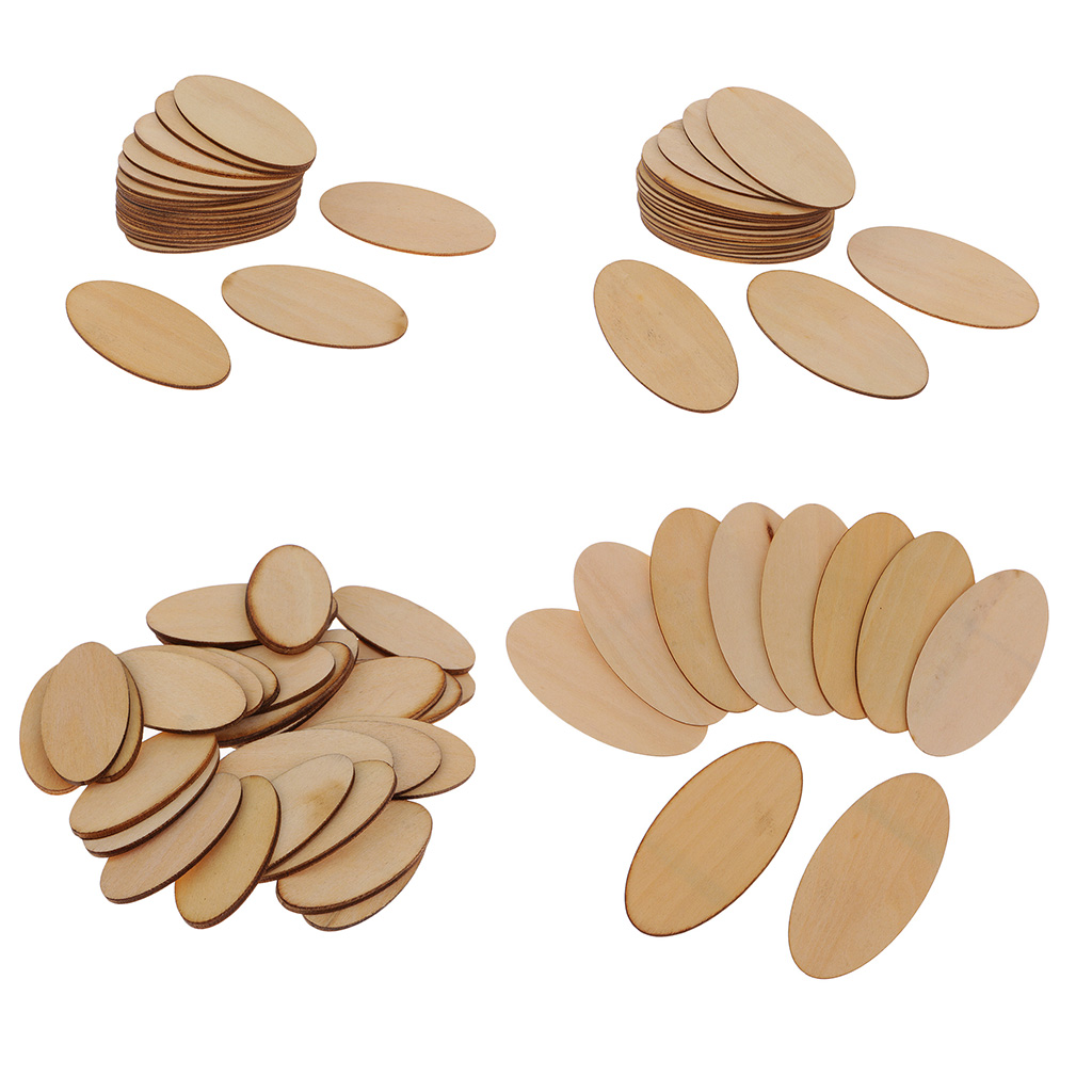 Natural Unfinished Wood Ellipse Cutout Shaped - 1.5 mm Thick Unpainted Wooden Cutouts Pieces DIY Handmade Woodcrafts
