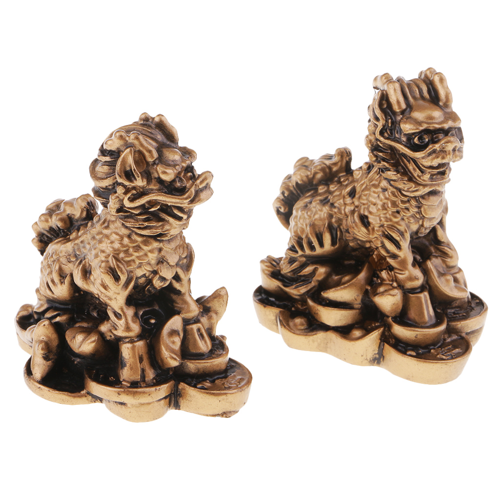 Set Of 2Pcs Bronze Chi Lin / Qi Lin Desktop Ornaments Wealth Prosperity Statue