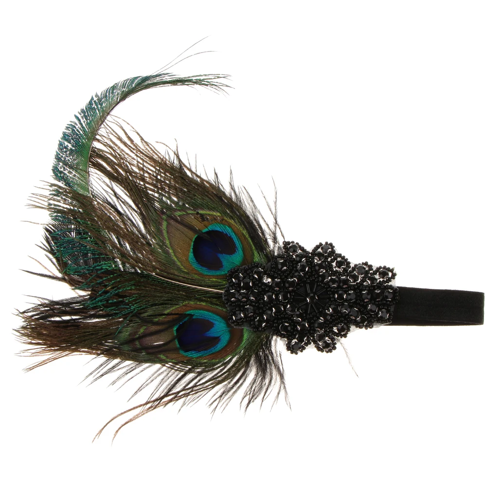 Blesiya Vintage Lady Peacock Feather Applique Forehead Headband Costume