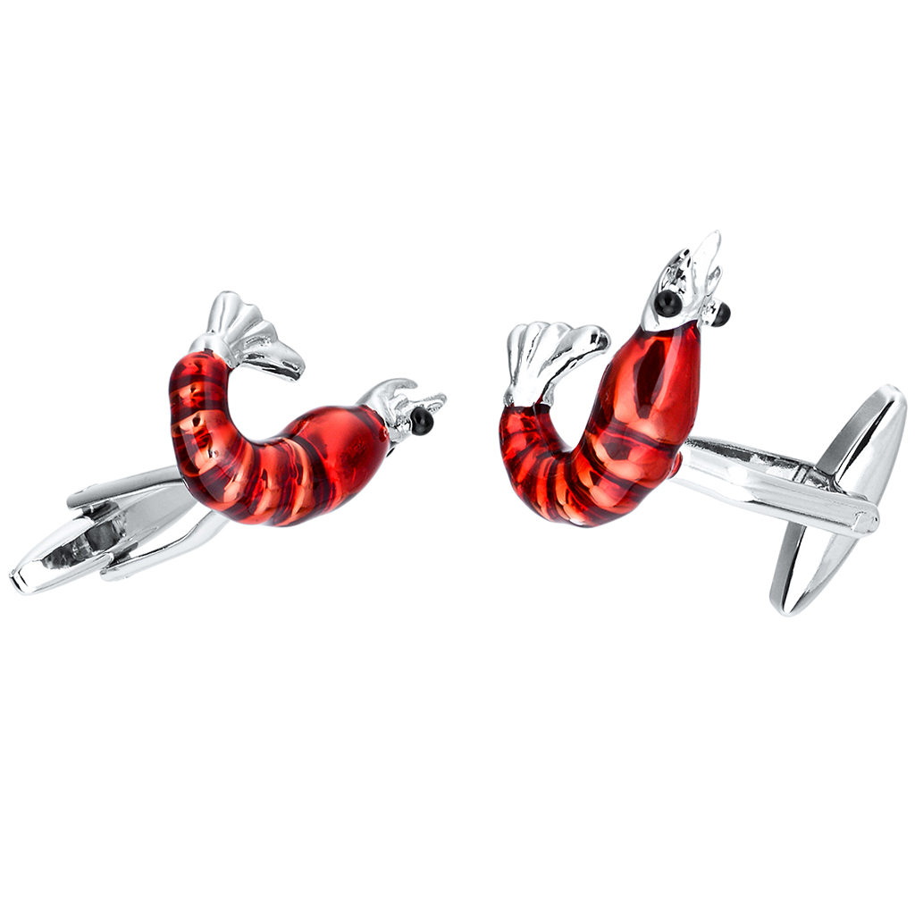 3D Red Shrimp Lobster Animal Brass Cufflinks Funny Mens Cuff Links Jewelry