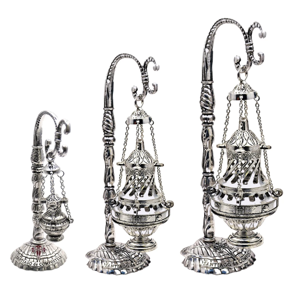 Ornate Catholic Church Hanging Censer, Charcoal Incense Burner, Censer Incense Holder with Chains - Great for Yoga Aromatherapy