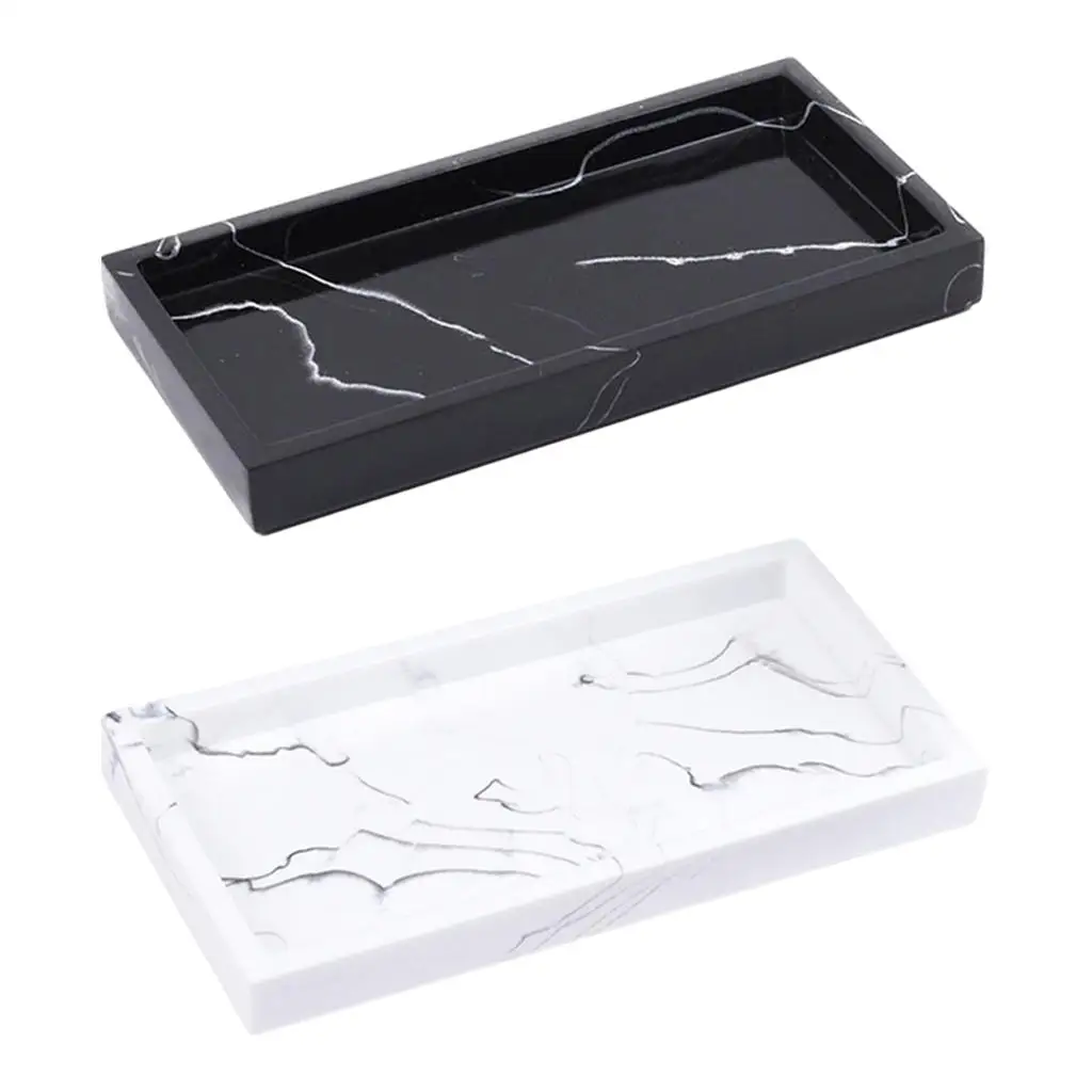 Marbled Storage Tray Resin Jewelry Display Plate Cosmetic Organizer Rectangle Home and Hotel Serving Tray