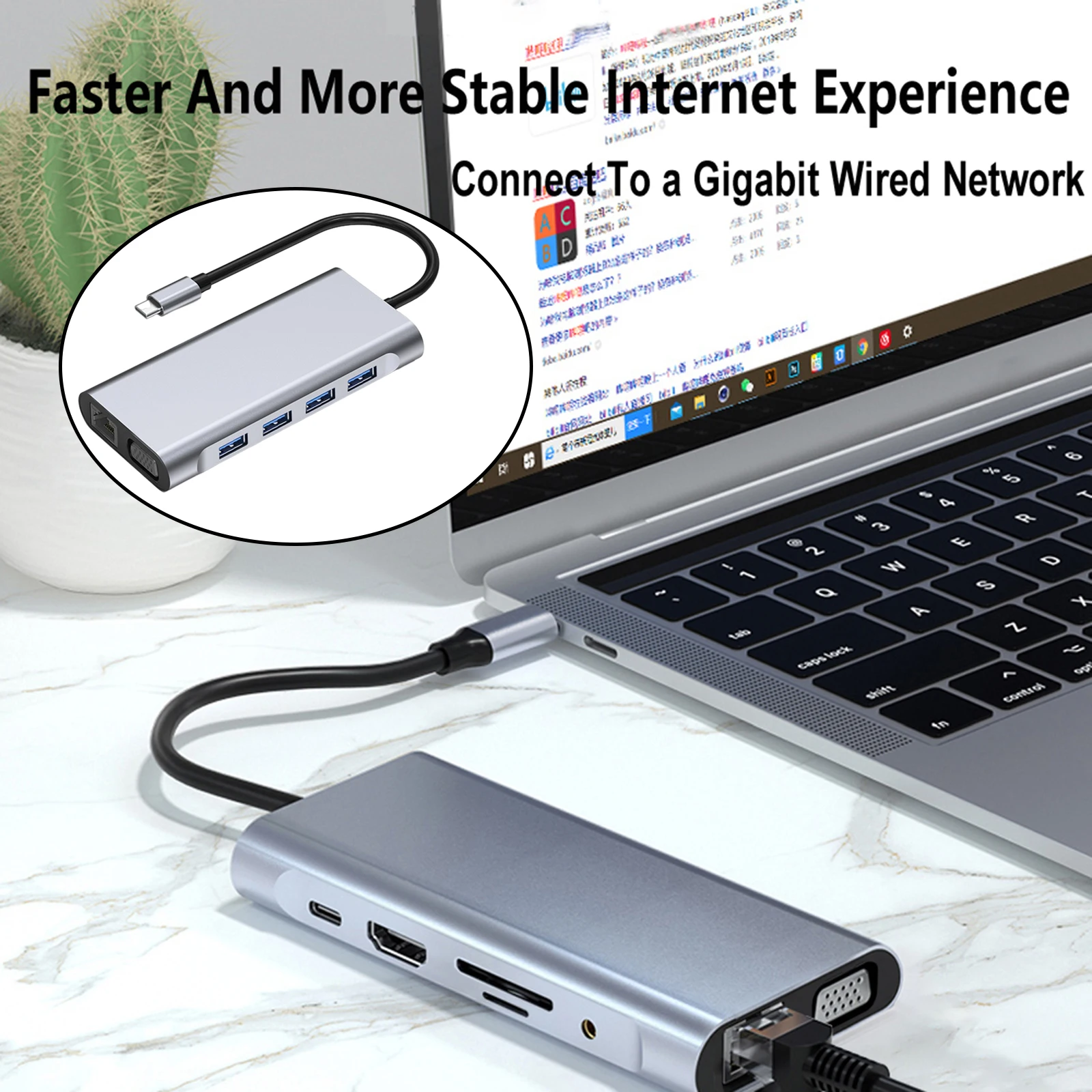 11 in 1 USB C Hub Multiport Adapter Portable Space 4 USB 3.0 Ports  for MacBook Pro Air XPS Type C Devices Mobile Phones