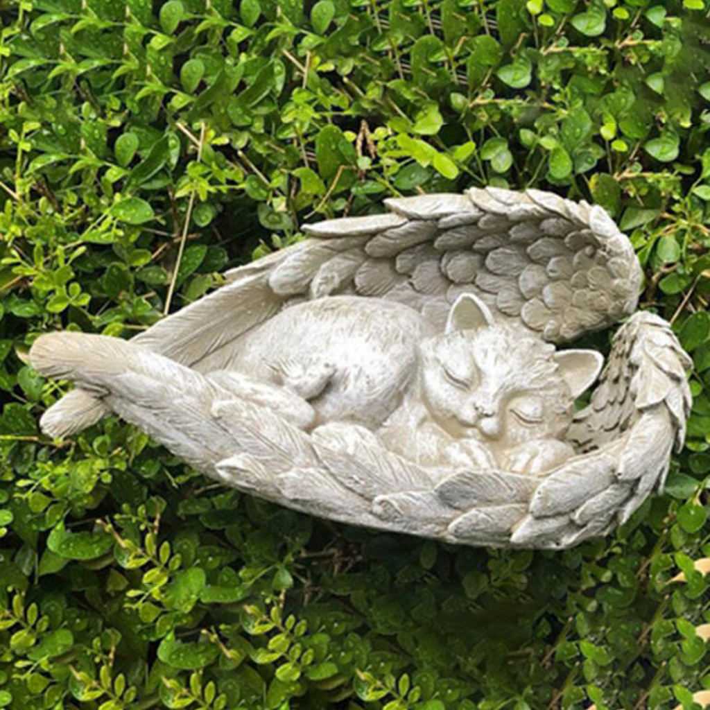 Handmade 12cm Resin Dog/Cat Angel Statue Courtyard Figurine Decoracion