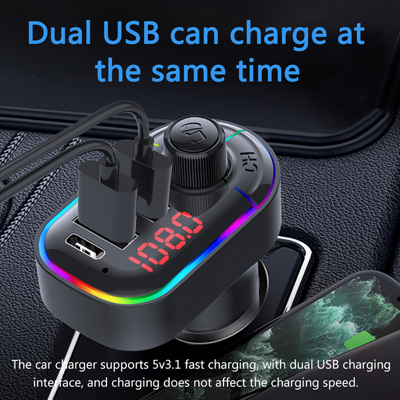 Handsfree do Jogo do Carro do Transmissor de Bluetooth fm com Luz Usb para o Telefone do Carro Jogador Colorida Carregador Duplo 5.0 pd 3 colorida pd carregador duplo usb para o telefone do carro