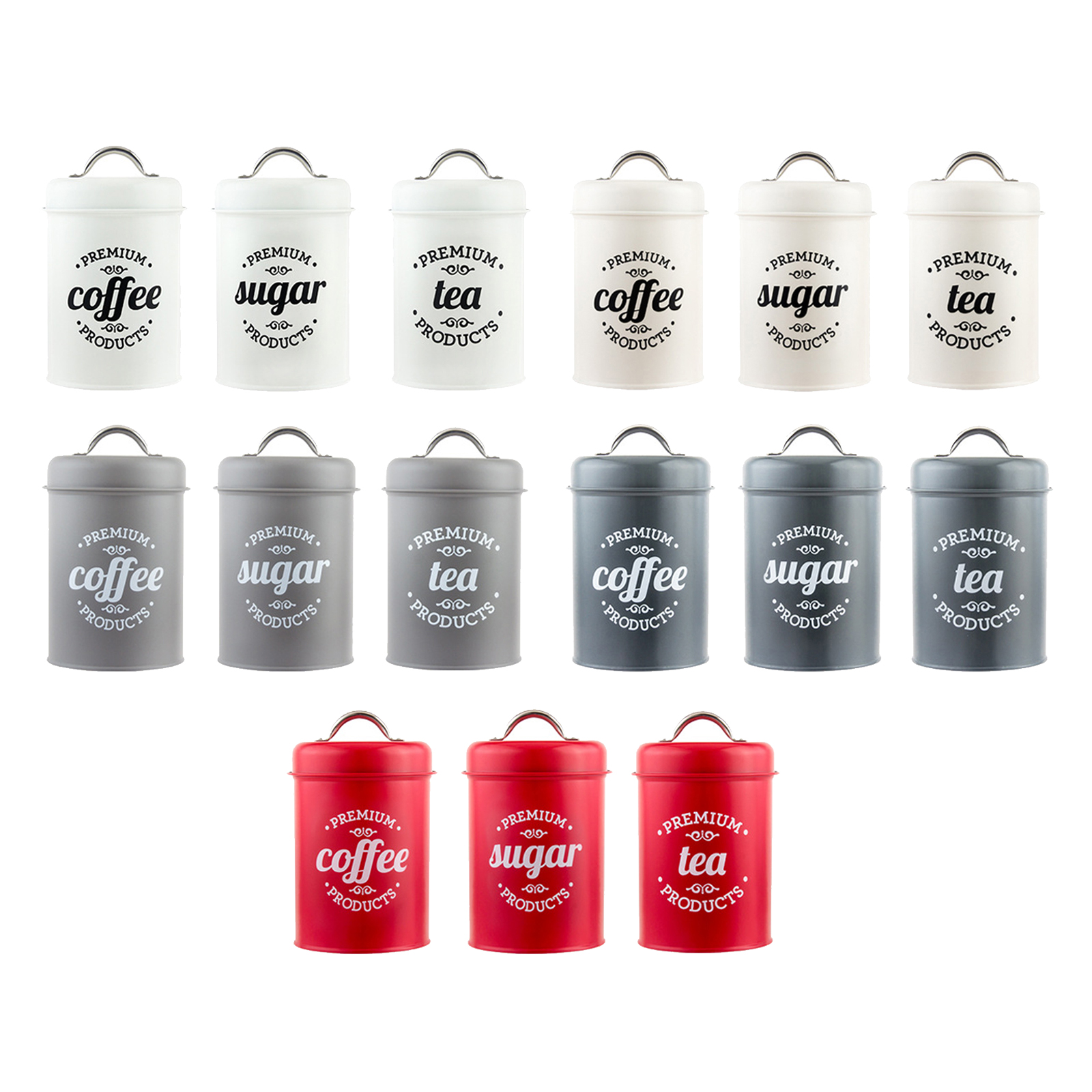 Set of 3 Coffee Tea Sugar Canister Set Metal Kitchen Food Storage Tins Jars with Airtight Lids