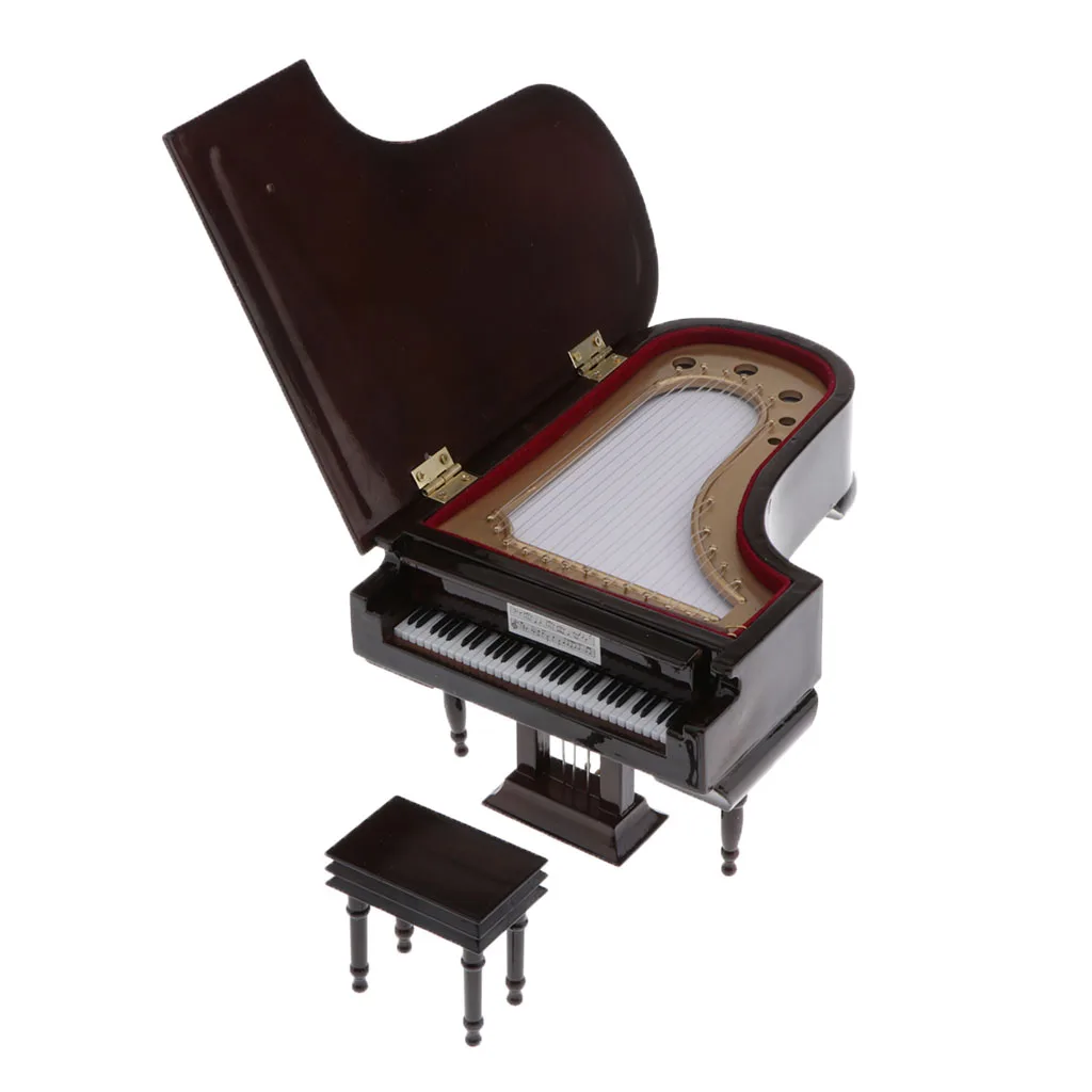 1/6 Miniatur Klavier mit Hocker Modell Spieluhr Musikbox Geschenk für 