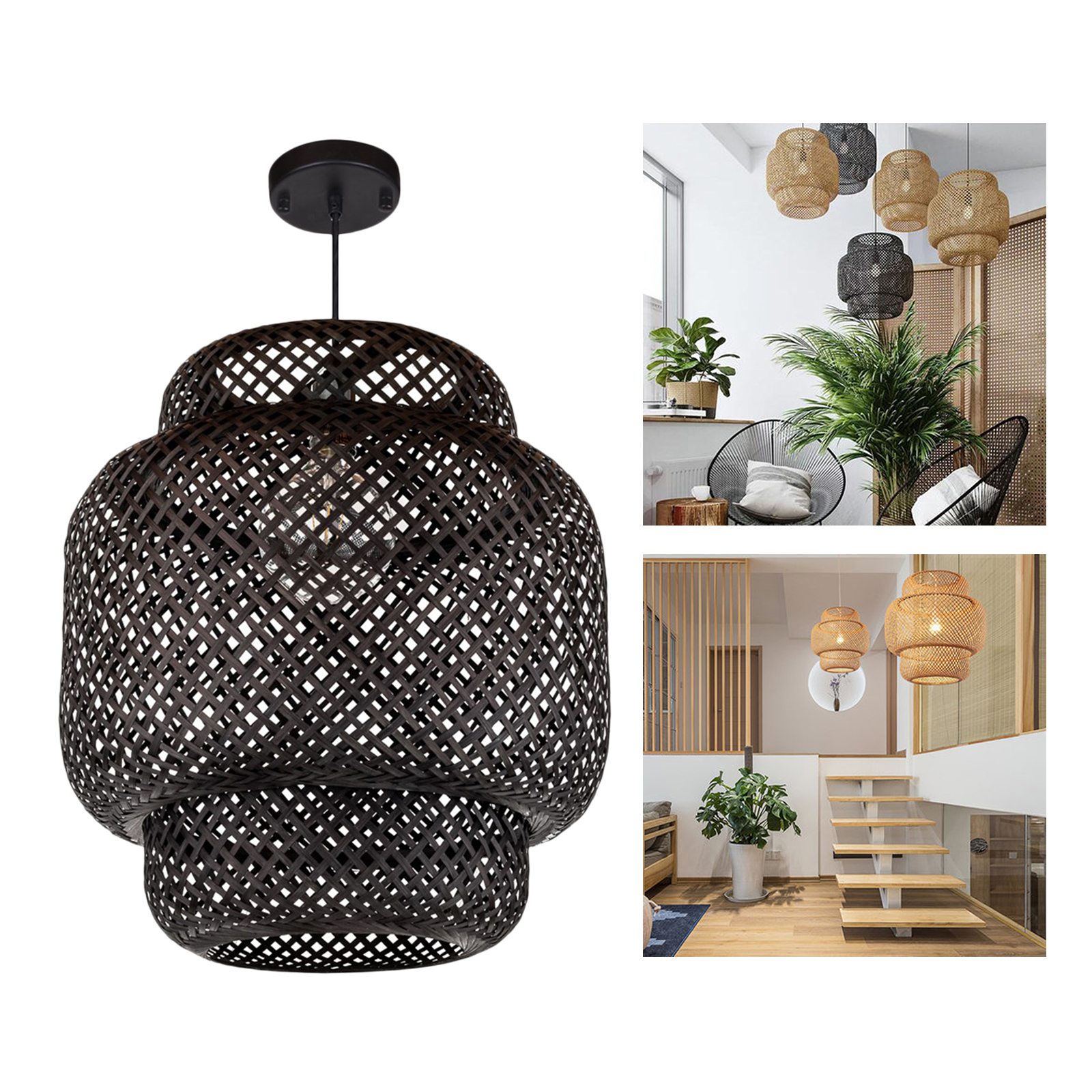 Rattan Wicker Lamp Shade Retro Decor Light Shade for Table Lamp Modern Handmade Woven Floor Light Cover for Bedroom Living Room