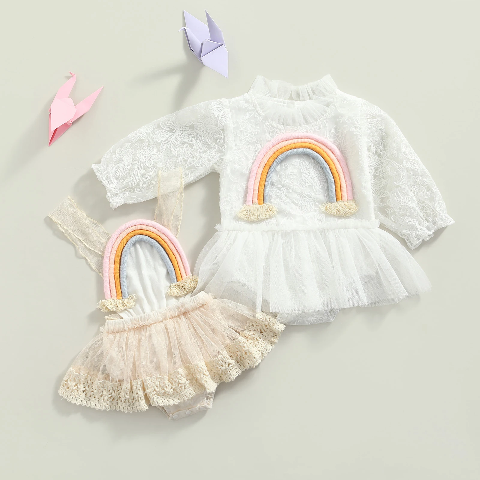 Ma&Baby 0-24M Newborn Infant Baby Girls Rainbow Rompers 1st Birthday Lace Jumpsuit Princess Clothes Overalls Costumes D84 baby bodysuit dress
