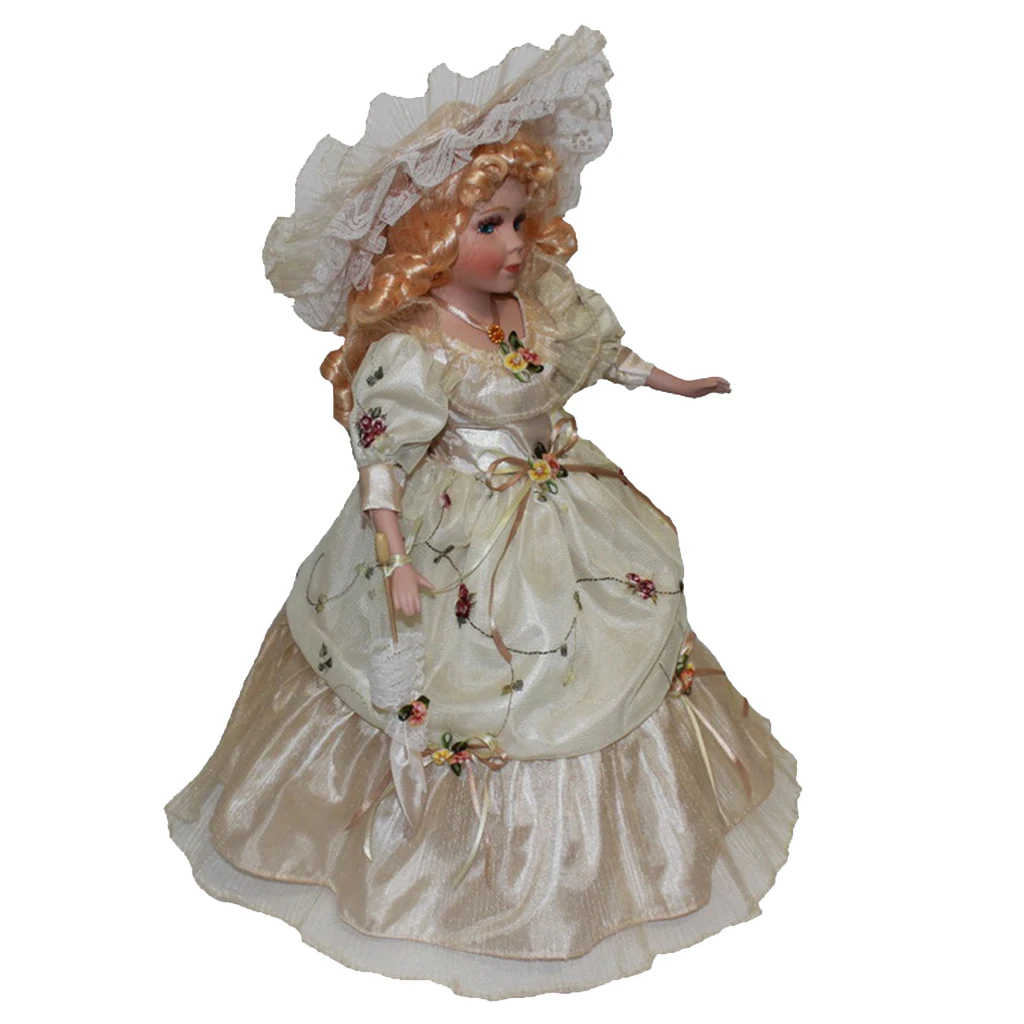 40cm Vintage Porcelain Women Doll Figure Handicraft Beige Kids Best Gift