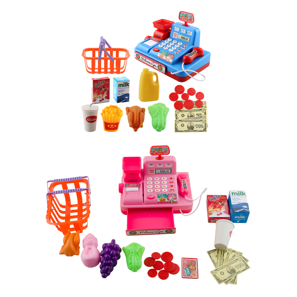 Kids Supermarket Food Pretend Play Set Cash Register Shopping Toys Gift