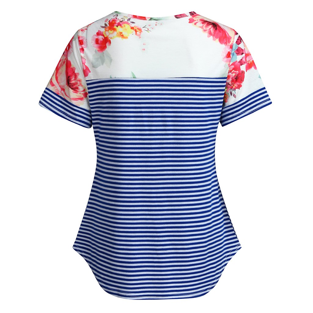 Camisa da Maternidade para Mulheres Roupas de Verão Camisas de Amamentação Roupas de Gravidez Outono Manga Curta Listra Enfermagem Superior Mais Tamanho 24 camisas de amamentação roupas de gravidez mais tamanho