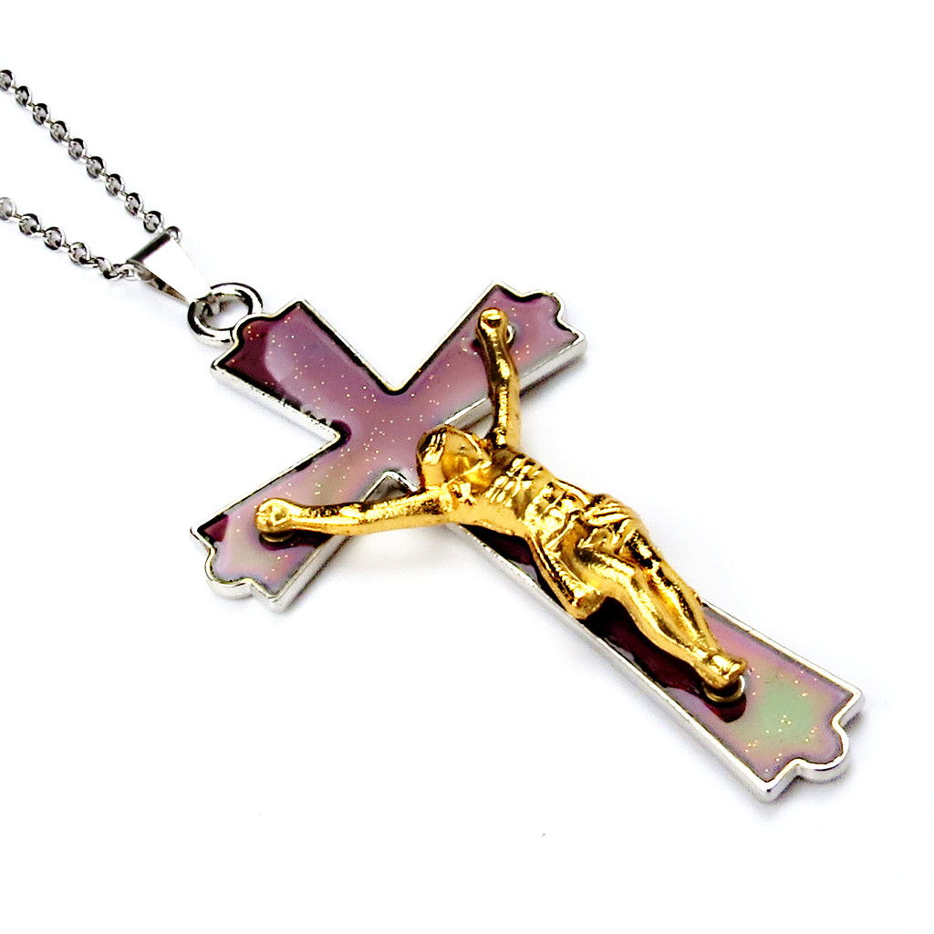 Unisex Stainless Steel Christian Jesue Cross Color Changing Stainless Steel Pendant Necklace