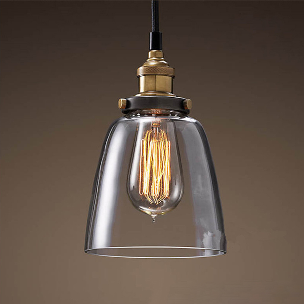 Baoblaze E27 Vintage Glass + Iron Chandelier Pendant Light Lampshade Bulb Cage