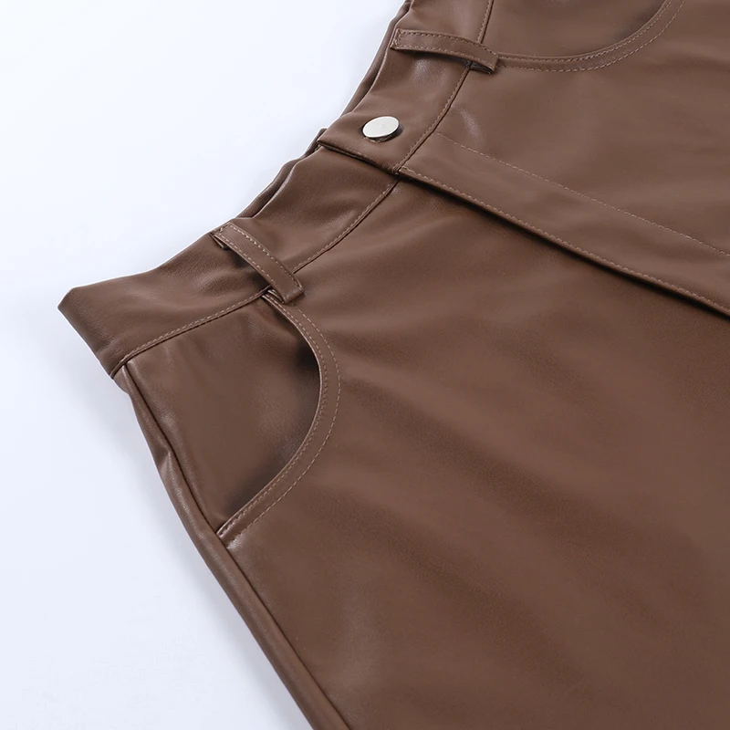 PU Leather Flare Shorts 2021 Autumn Winter Fashion Women High Waist Button Up Wide-Leg Shorts Office Suit Solid Black/Khaki biker shorts