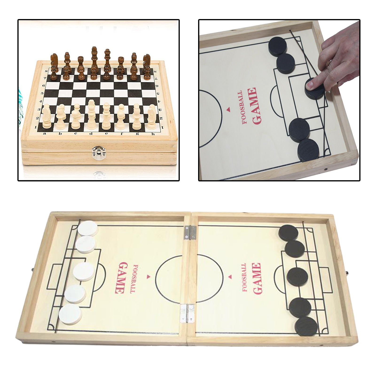 2 in 1 Set Fast Sling Puck Game Wooden Chess Foldable for Adults 24x12inch