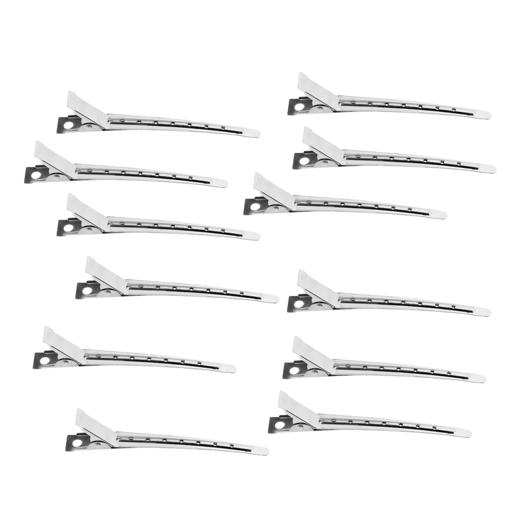 12PCS Section Hairdressing Tools Hair Salon Pin Curl Clips Clamps Stainless