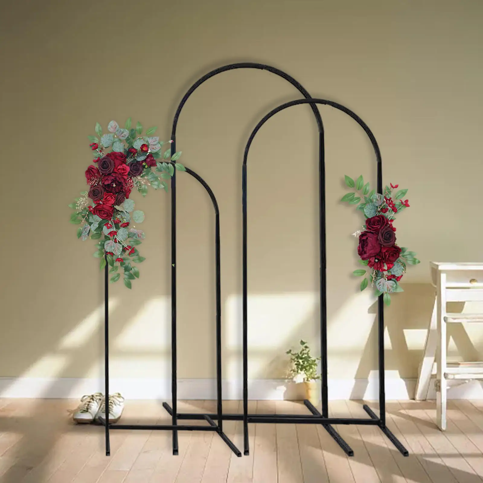 2Pcs Arch Flowers Decoration Wine Red for Wedding Door Wall Exhibition