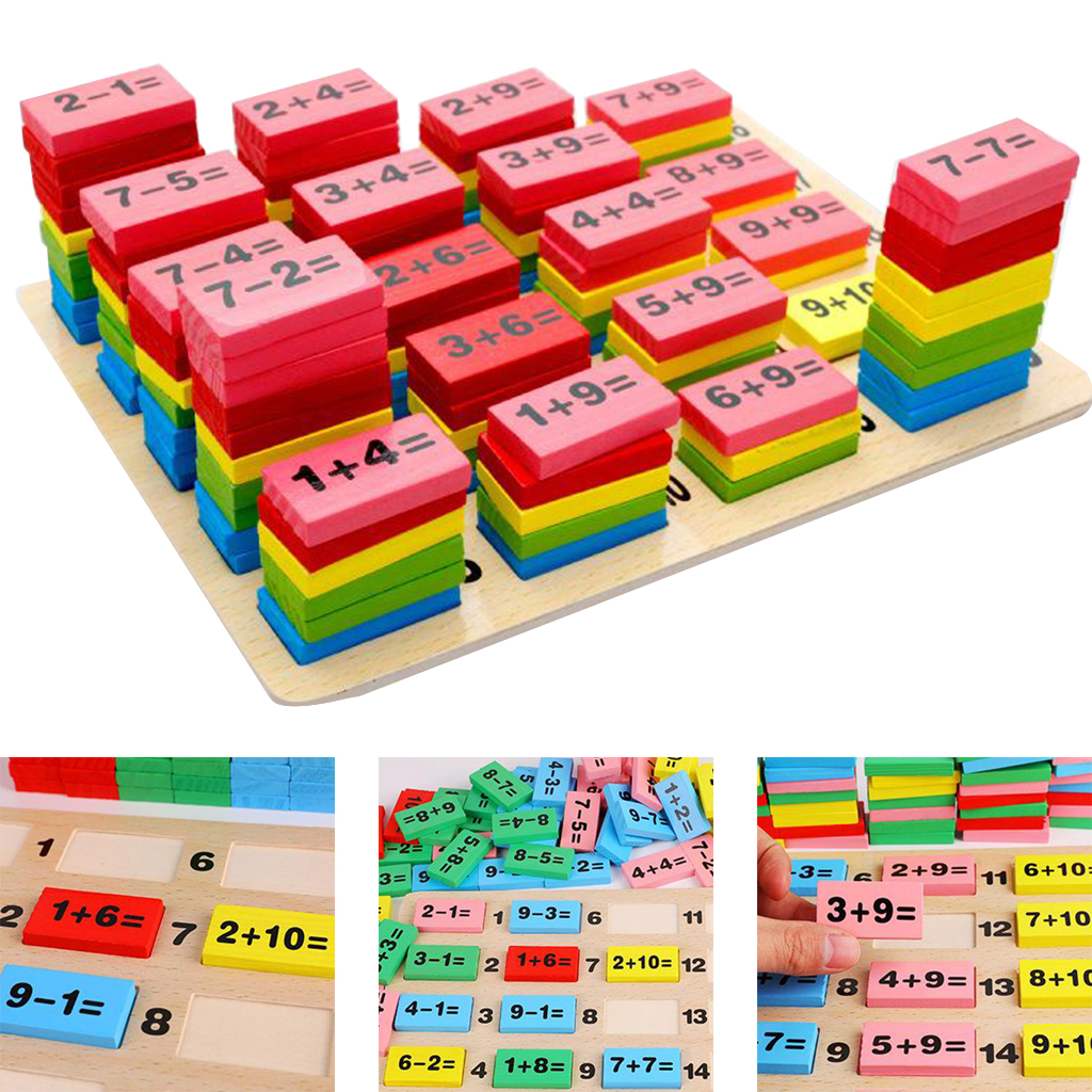 110PCS Colorful Wooden Children Math Counting Calculation Domino Toys Game