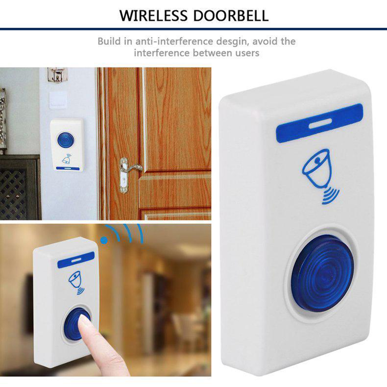 Wireless Doorbell Alert System, Multi-Use Kit Includes 1 x Long Range Receivers and 1 x Transmitter Buttons, White