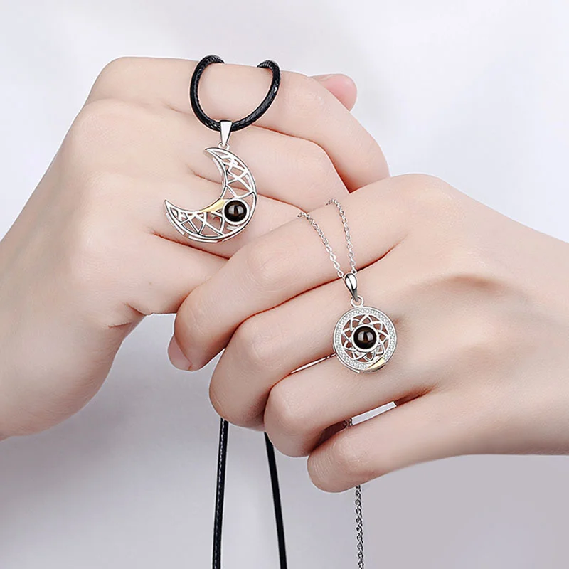 Fashion Couple Matching Necklace Sun Moon Heart Magnetic Paired Pendant Jewelry Chain Geometry Choker Lover Gift 2 PCS/Set