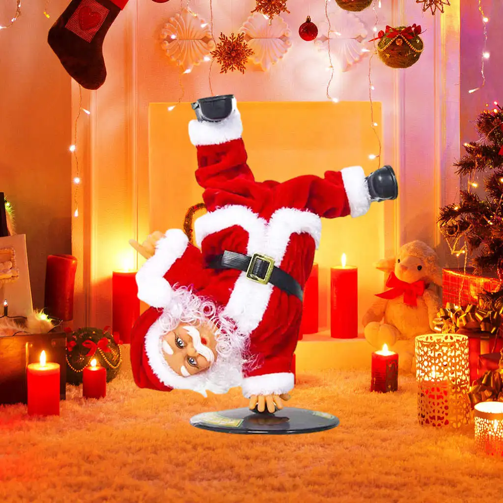 Christmas Electric Santa Plush Toy Inverted Street Dance Singing Doll for Kids Child