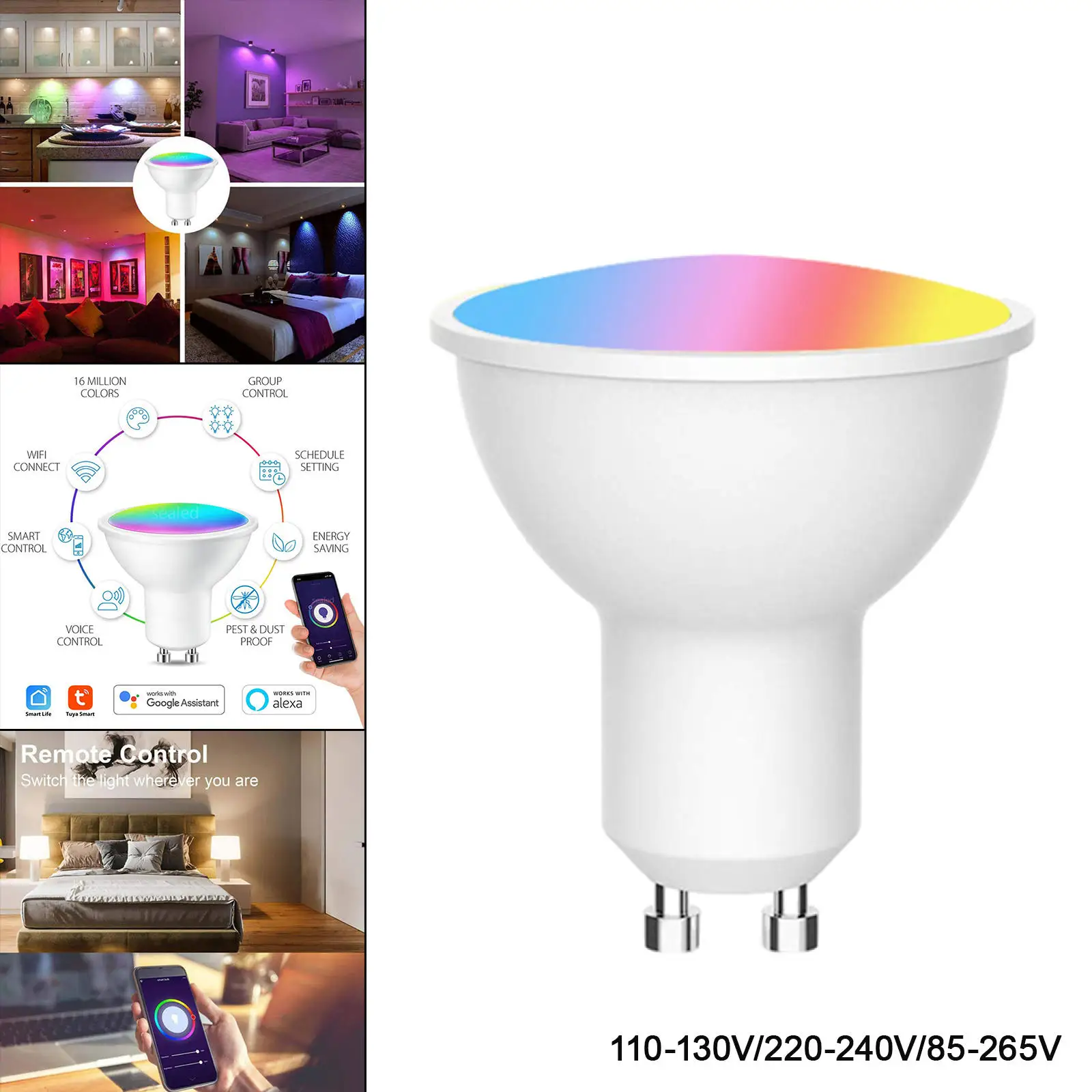 Smart Light Bulb GU10 Base 16 Million Color 32W Equivalent Mood Light 8 Scene Model for Google Home Wedding Indoor/Outdoor Home