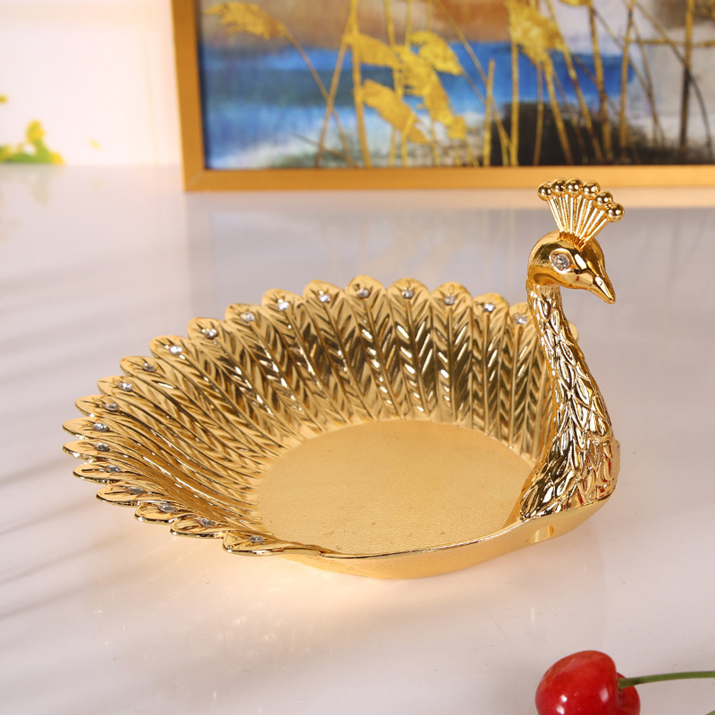 Golden Peacock Shape Fruit Plate Earrings Display Dish Dessert Serving Tray