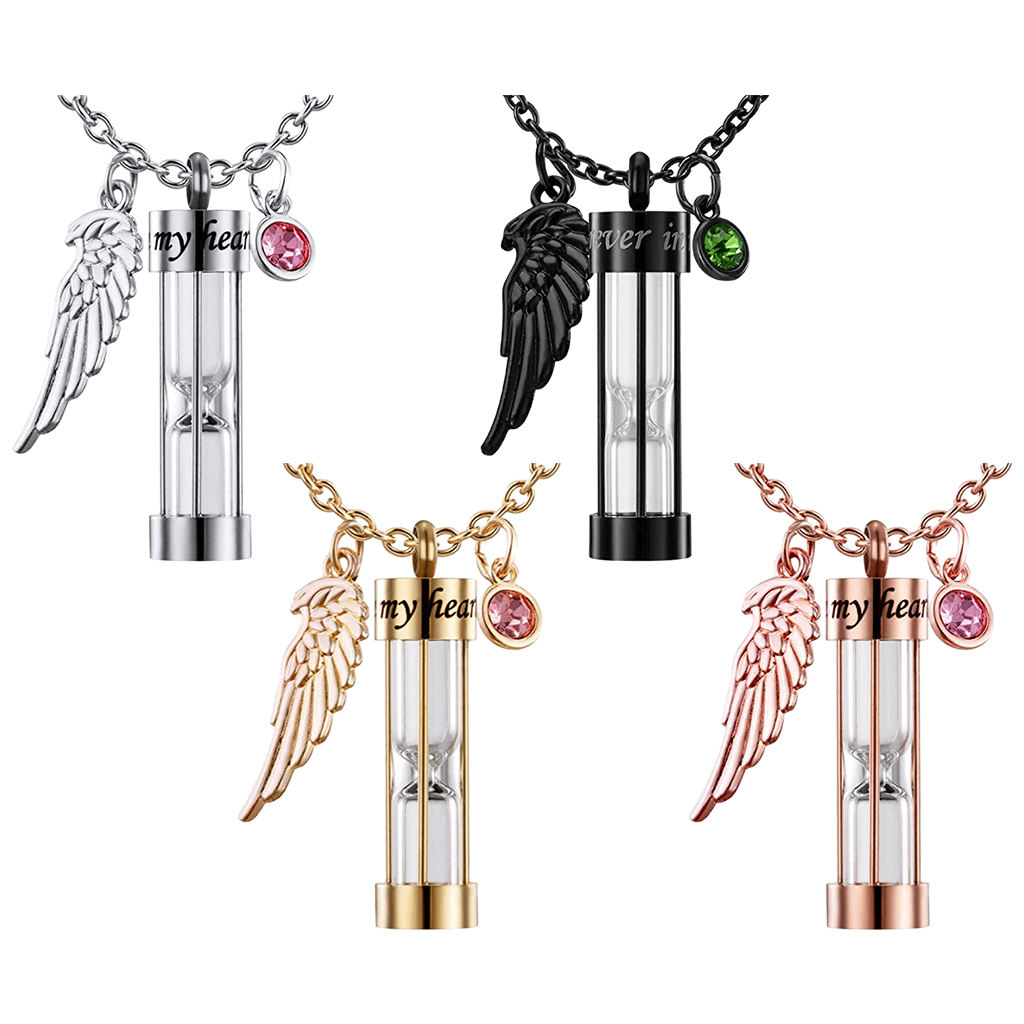 Hourglass Cremation Urn Necklace Stainless Steel Birthstone Keychain Memorial Pendant for Pet Ashes Women Men