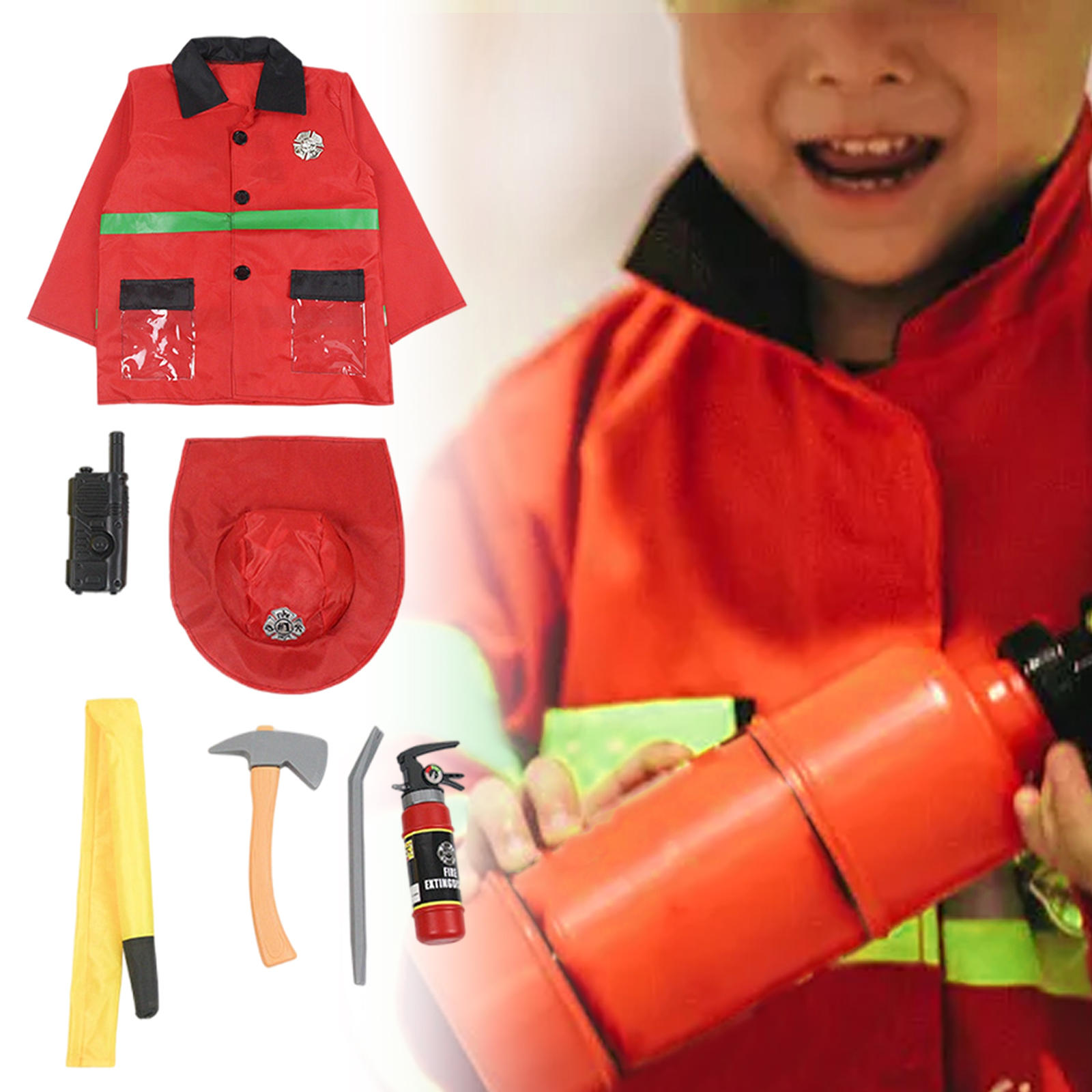 Fireman Costume Cosplay Firefighter Role-Play for Halloween 100-130cm Kids Girls Boys