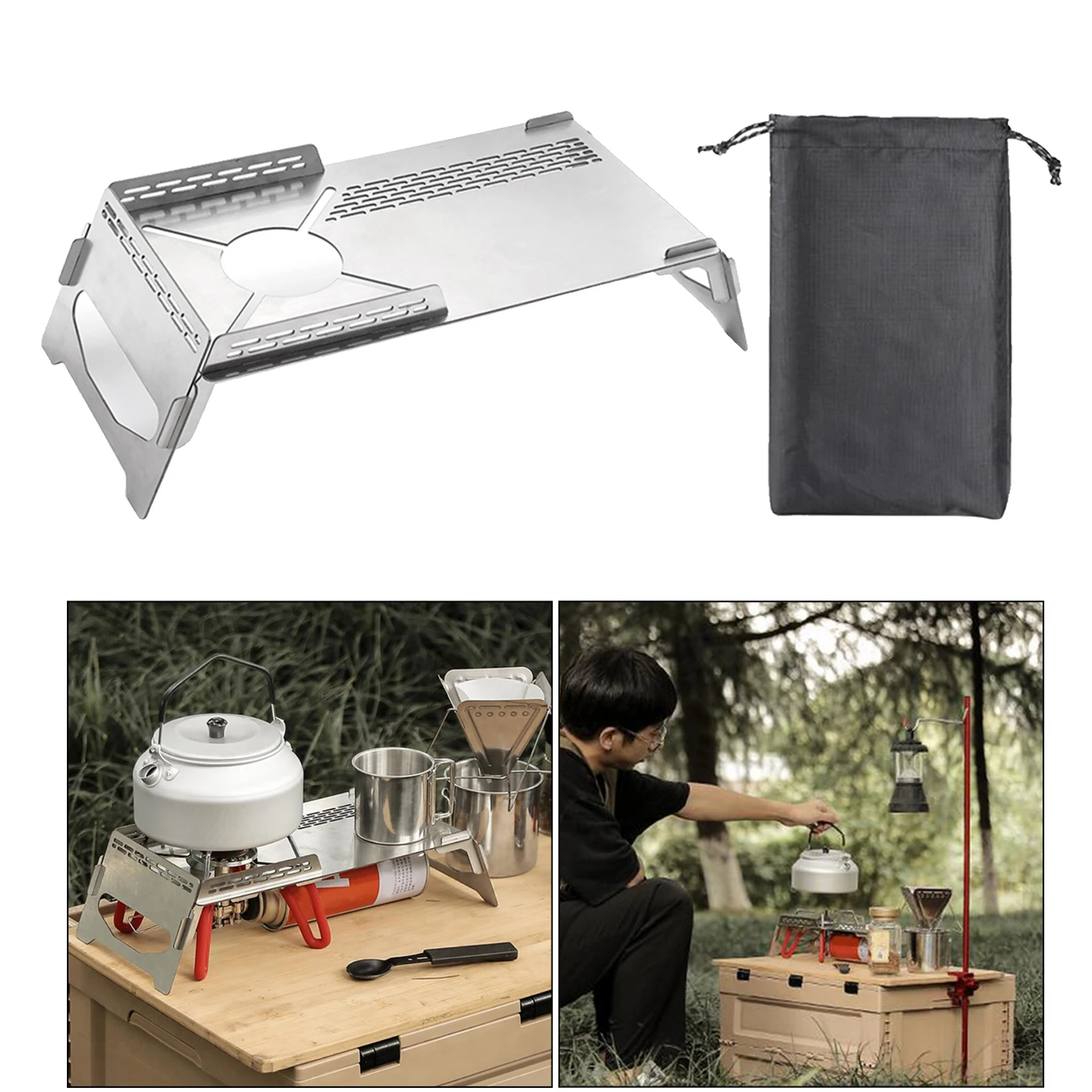 Outdoor Foldable Stove Table Camp Windproof Gas Stove Stand Heat Resistance Bracket Holder Desk Fishing Hiking Backpacking