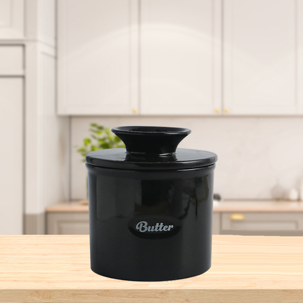 Cute Handmade Ceramic Butter Crock Fresh Spreadable Storage Holder for Refrigerator Hand-held Lid Reasonable Capacity