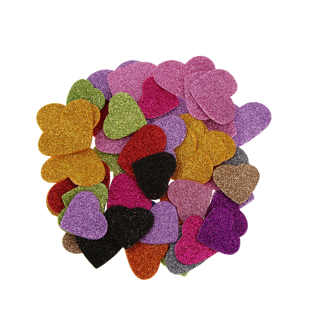 45x Glitter Foam Heart Sticker Kids Embellishment For Card Making Scrapbook