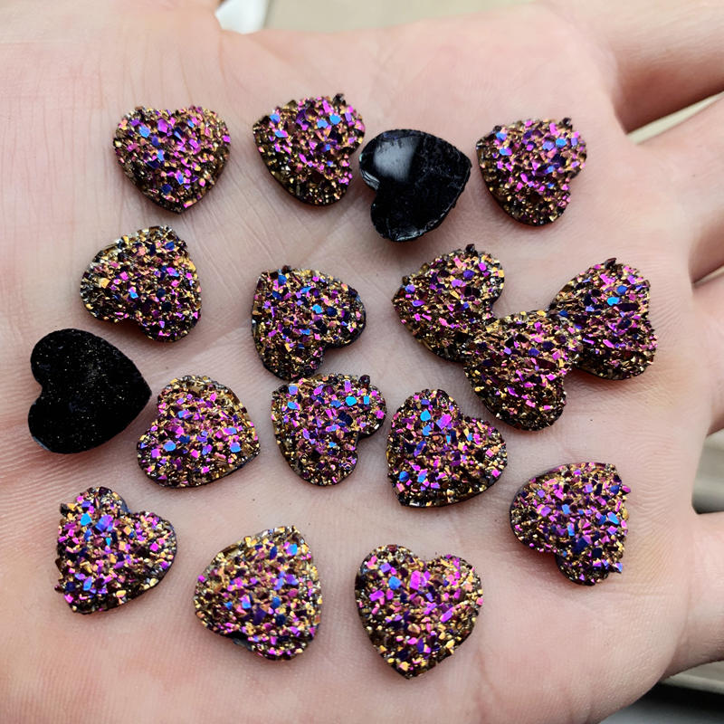 80 stücke Kristall AB 12mm Herz Flatback Harz Gepunktete Strass Cabochon Flache Rückseite Für Hochzeit Taste DIY Dekoration-HB26 – Detail 1