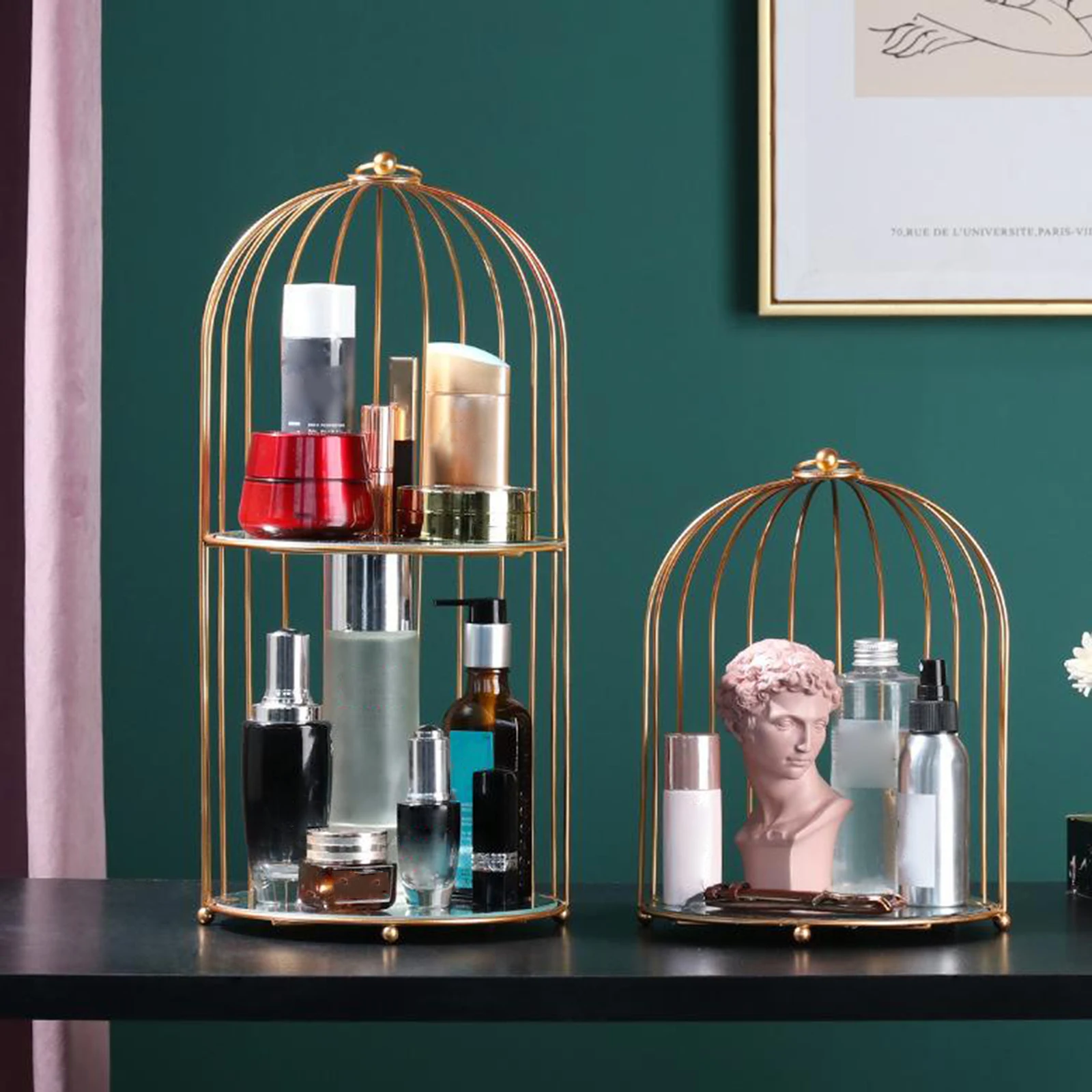 Nordic Simple Iron Art Makeup Rack for Bathroom  Display Perfume Cosmetic Storage Rack Bird Cage Shaped Multilayer Storage Shelf