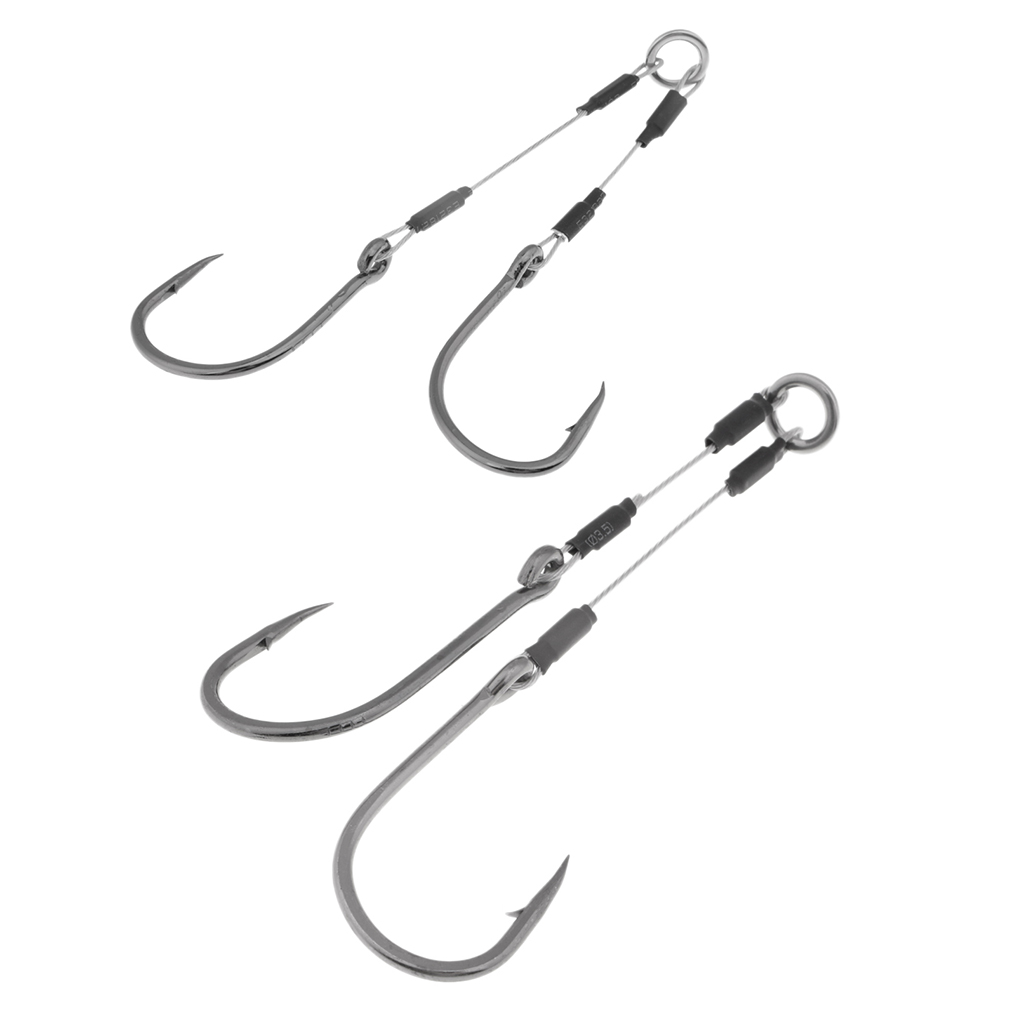2pcs High-carbon Steel Dual Assist Hooks Jigging Fishing Hooks W/ Steel Line