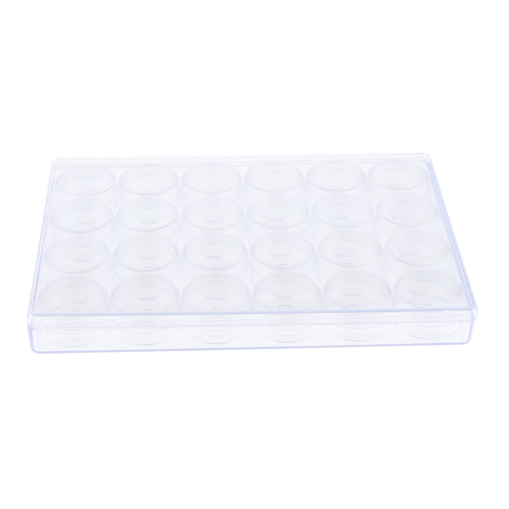 24 Empty Jars Clear Makeup Nail Art Beads Storage Containers W/ Large Box
