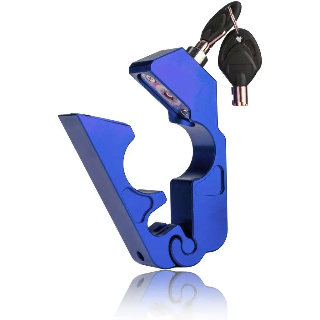 Blue Universal CNC Aluminum Motorcycle Handlebar Lock Anti-Theft Security with 2 Keys for Motorcycle Bike ATV Scooter