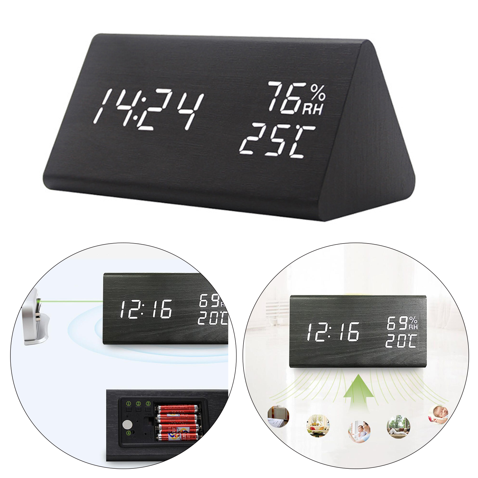 Large Wooden Digital Alarm Clock Portable Snooze TimeAdjustable Brightness Bedroom Bedside Home Office Clocks