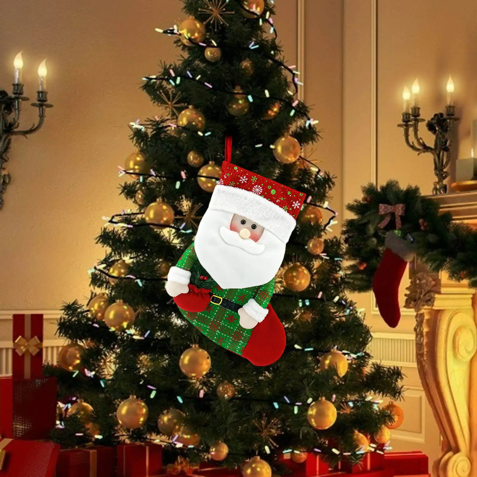 NEW CHRISTMAS STOCKING RED and WHITE-PLUSH STOCKING-HOLIDAY CELEBRATION DECORATE 