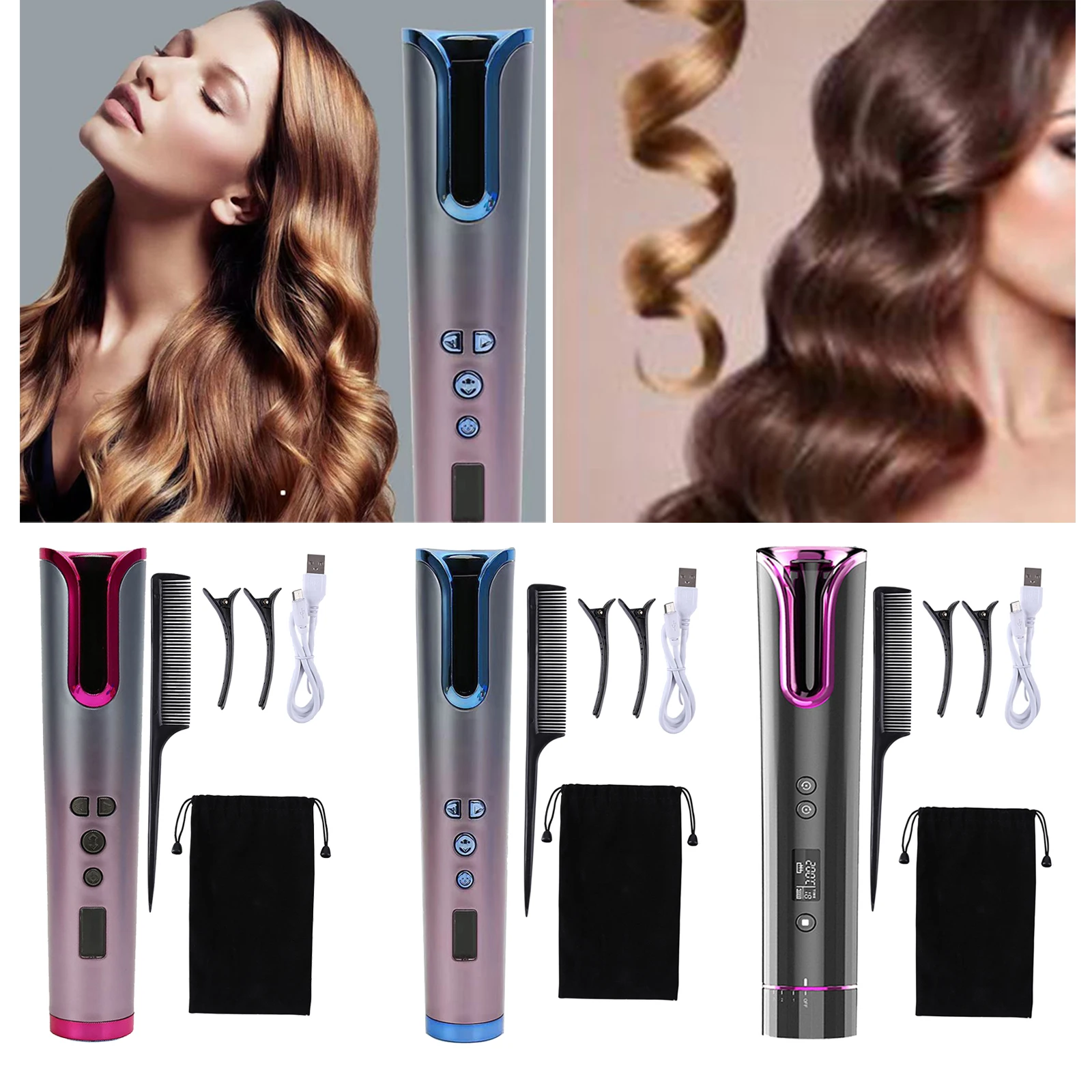 Portable Cordless Automatic Hair Curler Rechargeable Ceramic Rotating Curling Iron Easy to carry  Iron Quick Curls