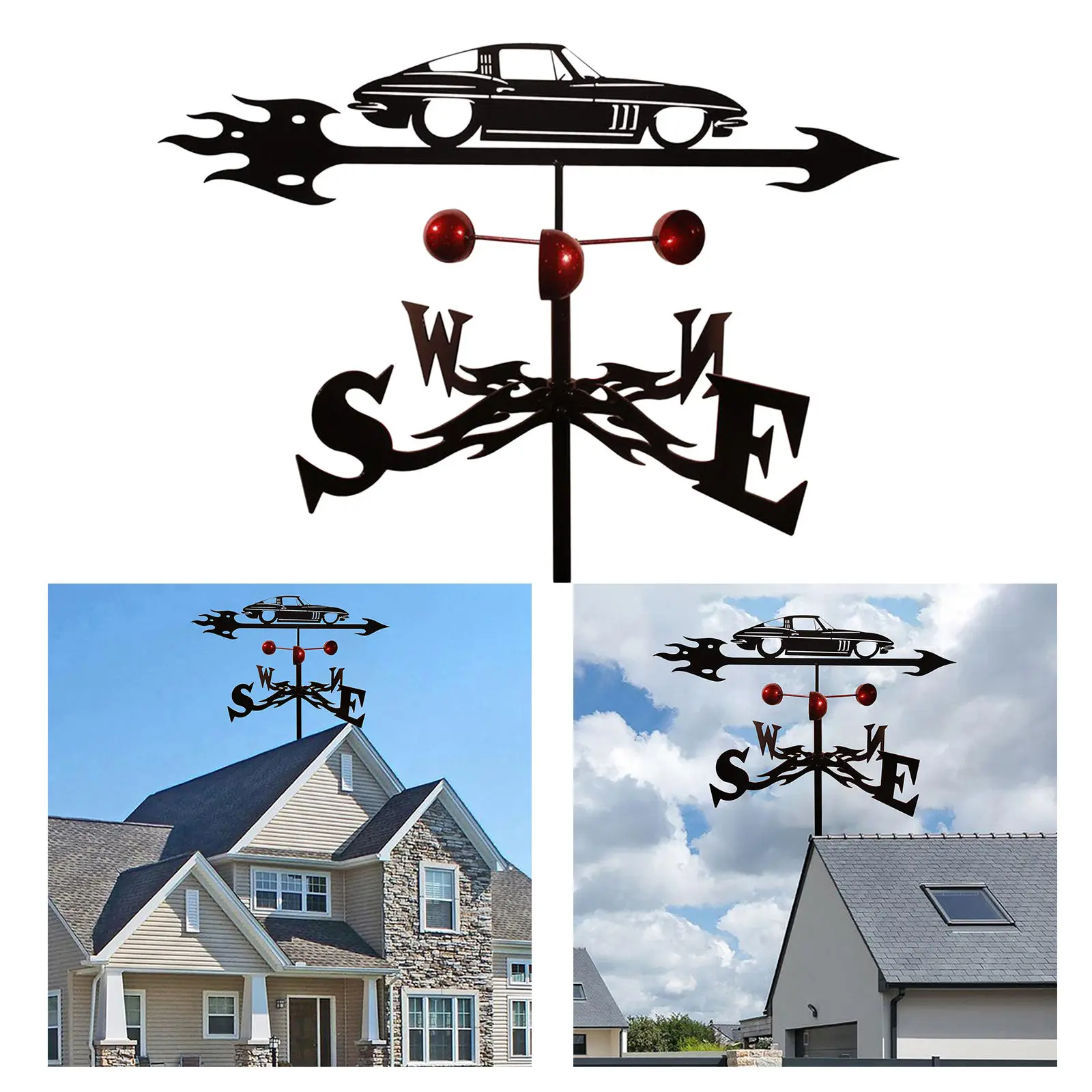 Metal Weather Vane for Garden Decoration Ornament Decorative with Car Decor Wind Vane Weathervanes Direction Guide