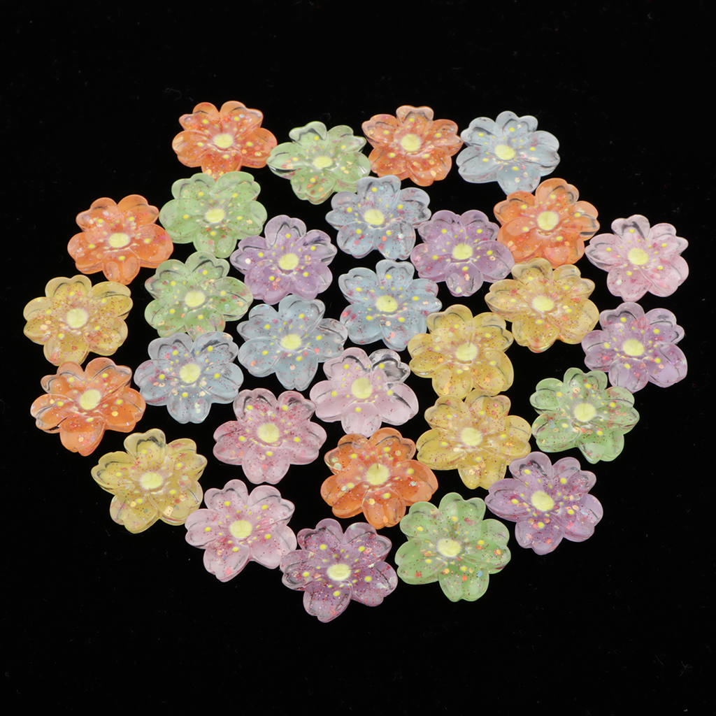 30pcs Colorful Sakura Shape Flatbacks Resin Flatback Cabochons Pouch Decoration Diy
