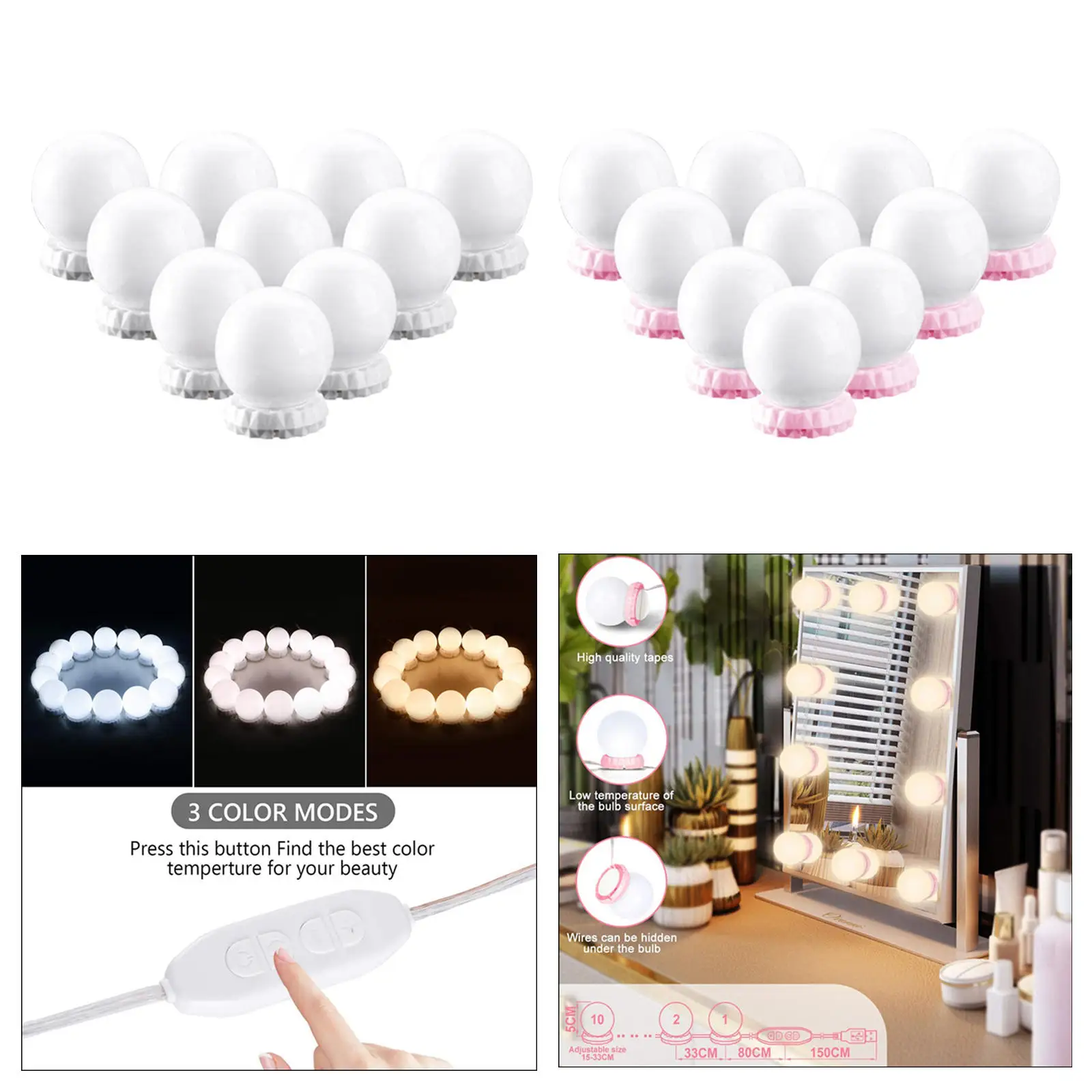 Vanity Mirror Lights Kit with 3 Light Colors with 10 Dimmable Bulbs Vanity Makeup Lamp for Makeup Vanity Table Bathroom Bedroom