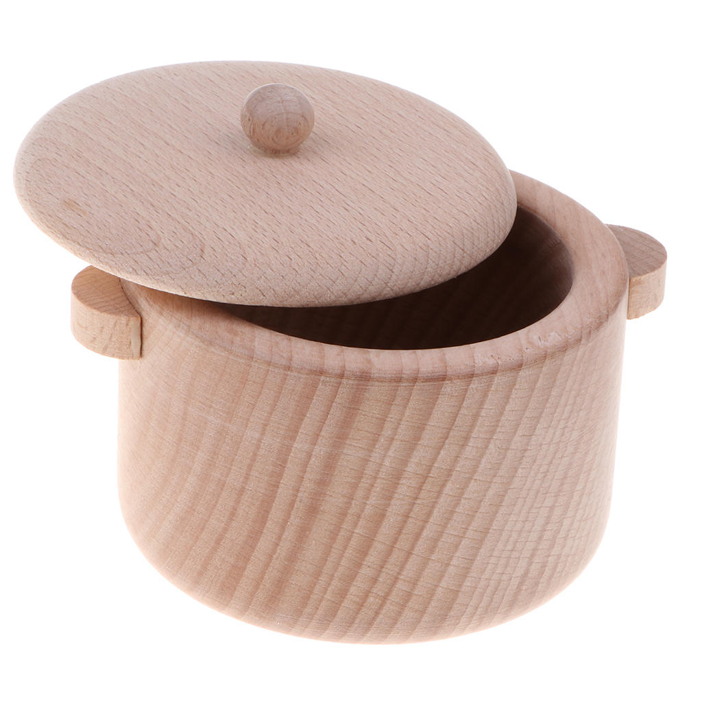 2xWooden Solid Beech Tableware Kid Pretend Play Game Kitchen Toy - Saucepan S