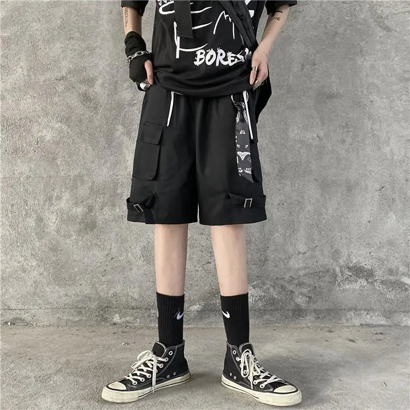 calções de verão estilo gótico do punk techwear shorts elegantes para homens preto cinza confortável respirável masculino carga shorts