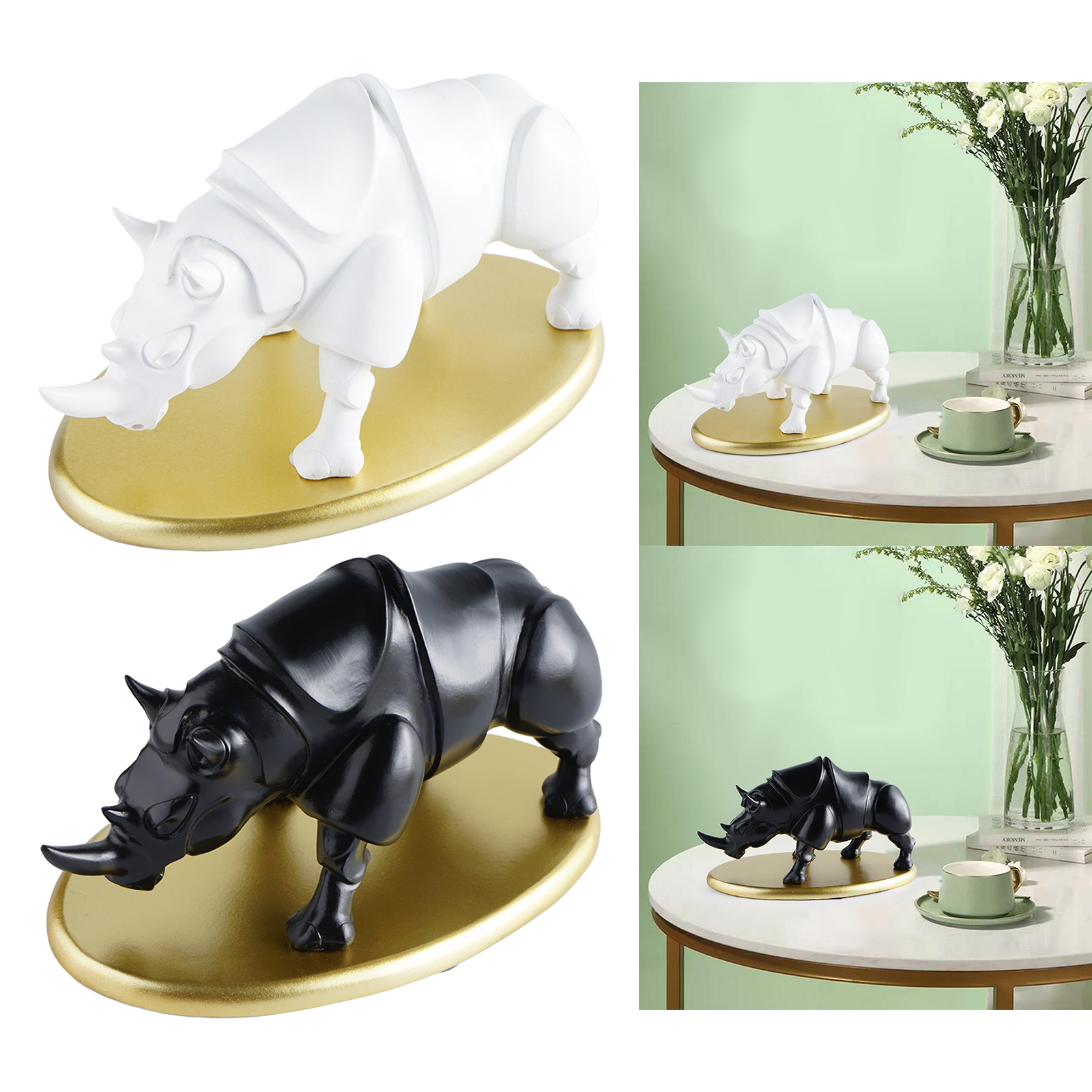 Resin Rhinoceros Sculpture, Handcrafted Art Statue for Living Room Hallway Bedroom Desktop Decor, Housewarming Gift