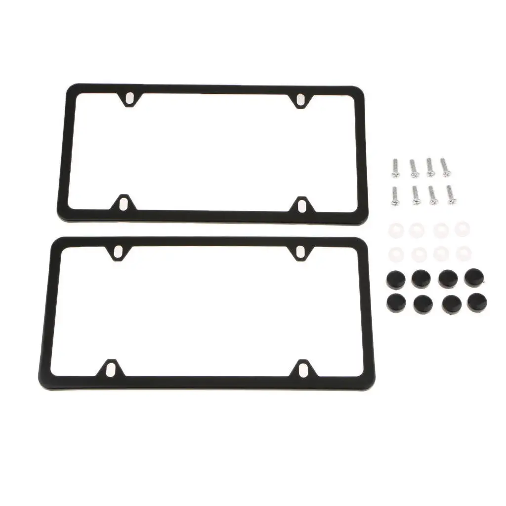 1 Pair 4-Hole License Plate Frame Stainless Steel Mirror with Screws